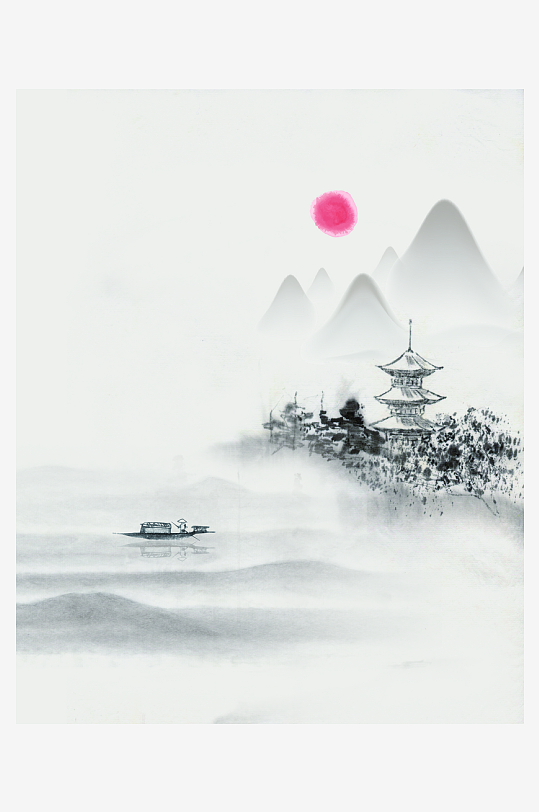 水墨山水风景画装饰画-众图网