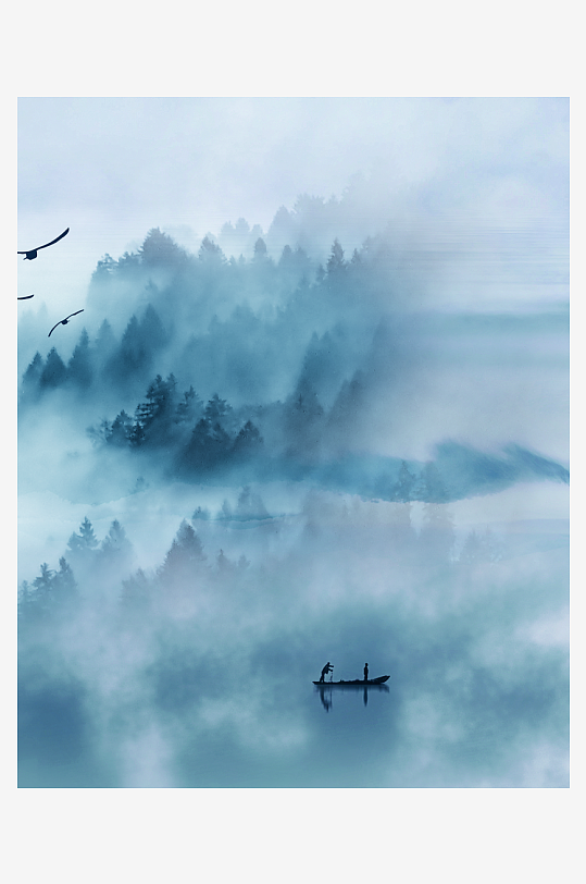 水墨中式山水风景画挂画-众图网