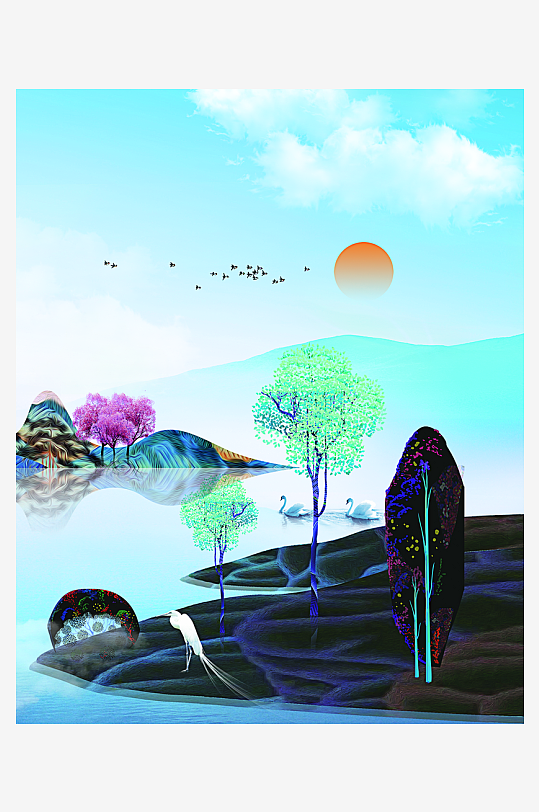 水墨中式山水风景画挂画-众图网