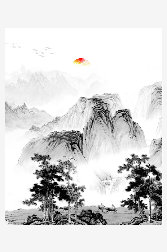 水墨中式山水风景画挂画-众图网