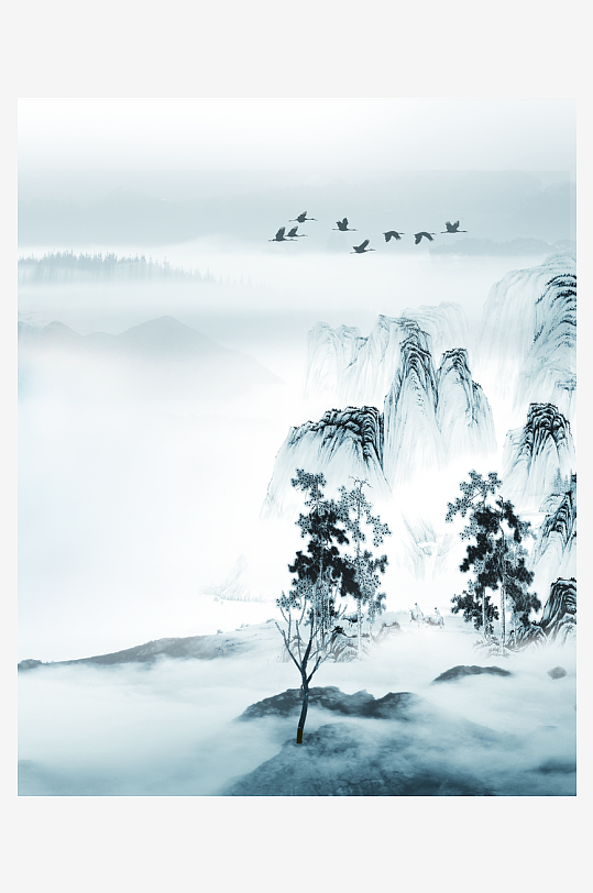 水墨中式山水风景画挂画-众图网