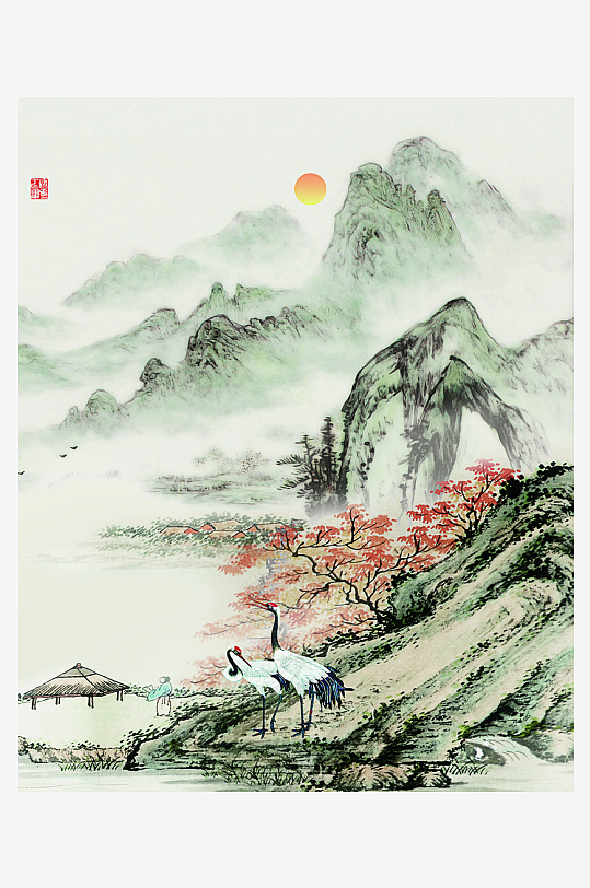 水墨中式山水风景画挂画-众图网