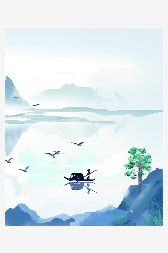 水墨中式山水风景画挂画-众图网