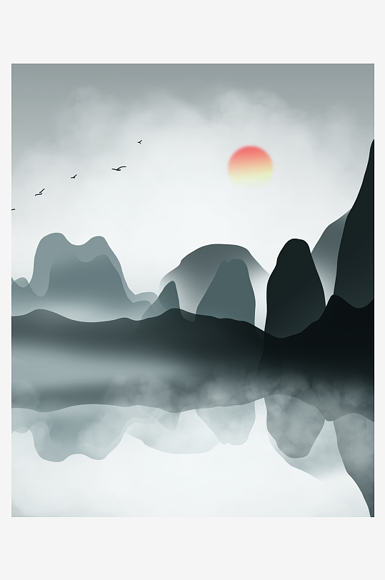 水墨中式山水风景画挂画-众图网