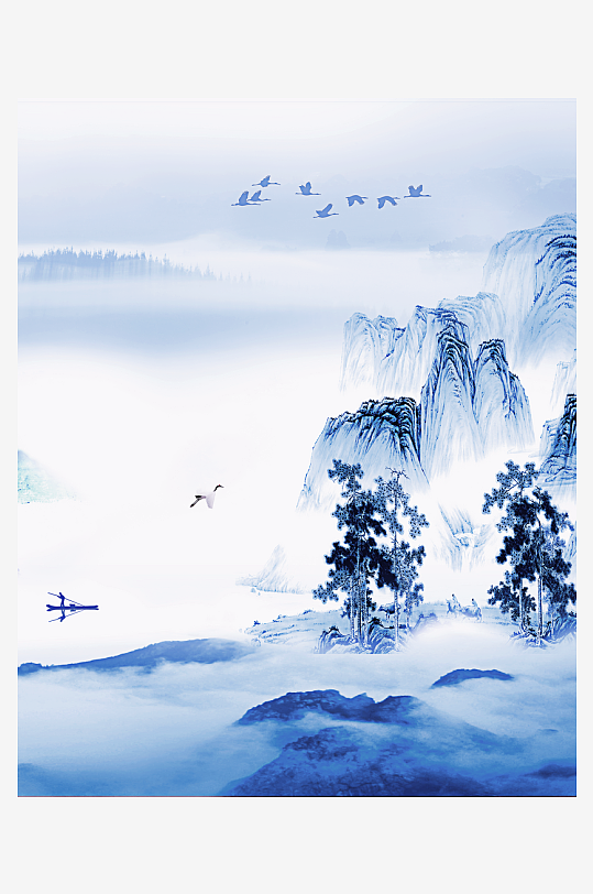 水墨中式山水风景画挂画-众图网