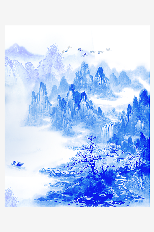 水墨中式山水风景画挂画-众图网