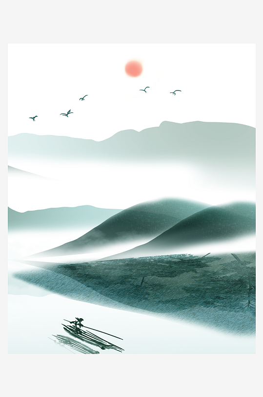 水墨中式山水风景画挂画-众图网