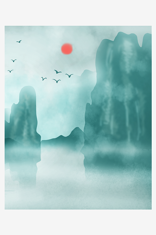 水墨中式山水风景画挂画-众图网