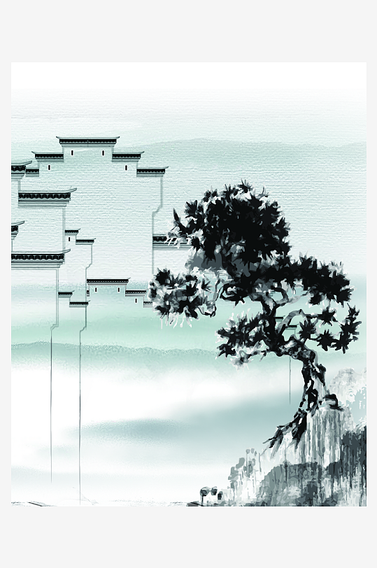 中式山水风景画装饰画-众图网