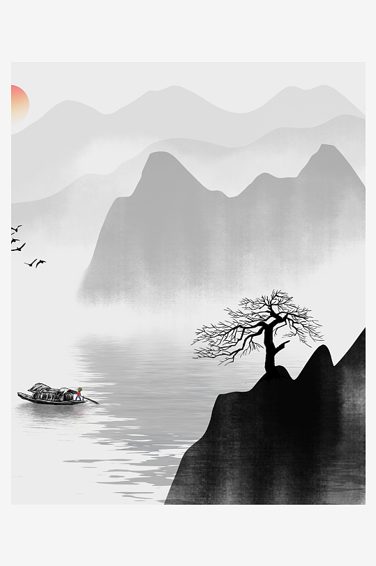 中式山水风景画装饰画-众图网