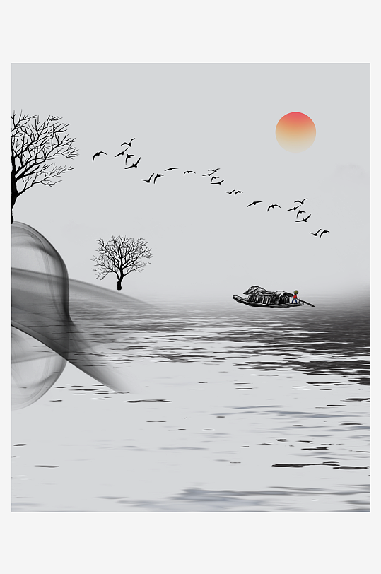 中式山水风景画装饰画-众图网