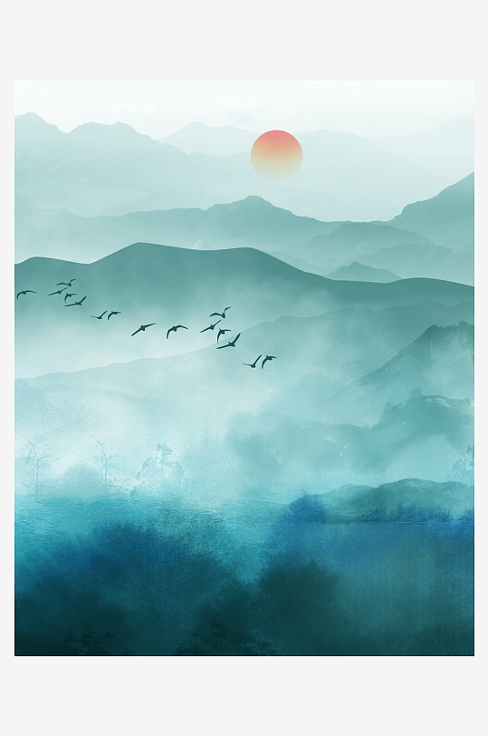 中式山水风景画装饰画-众图网