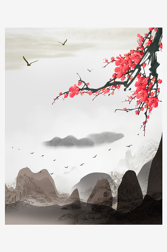 中式山水风景画装饰画-众图网