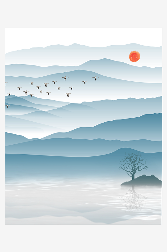 中式山水风景画装饰画-众图网