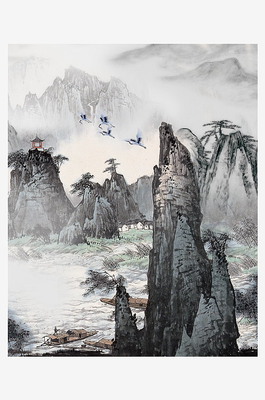 中式山水风景画挂画-众图网