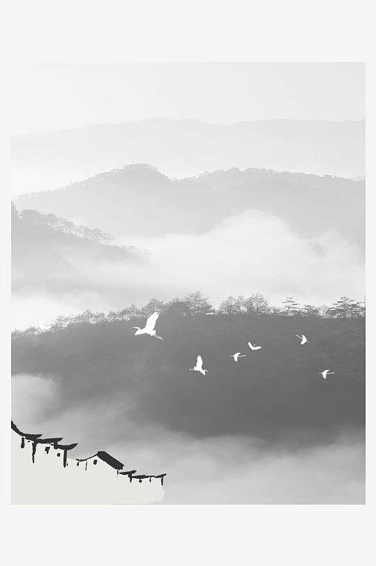 中式山水风景画挂画-众图网