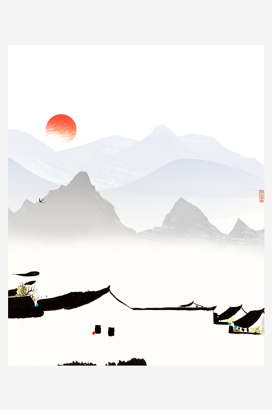 中式山水风景画挂画-众图网