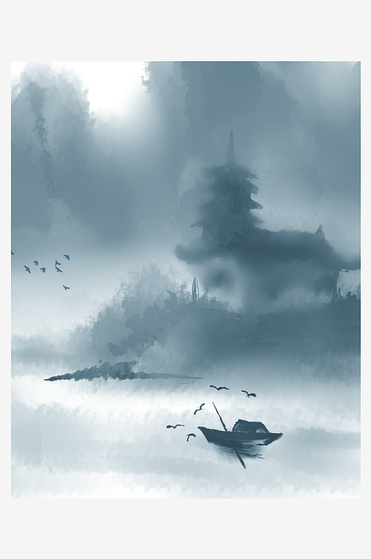 中式山水风景画挂画-众图网