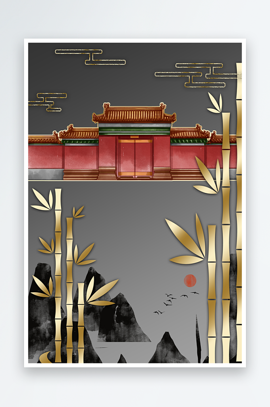 现代中式装饰画PSD模版-众图网