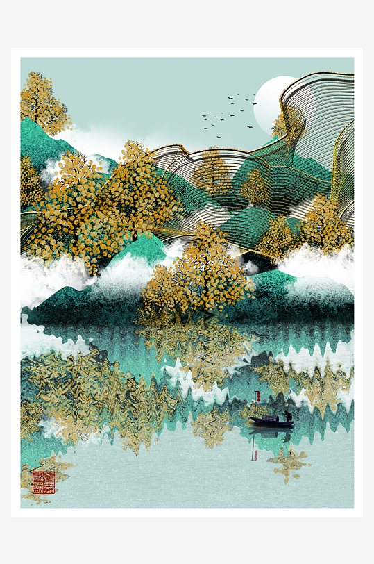 现代中式装饰画PSD模版-众图网