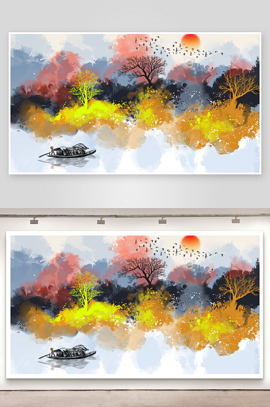 山水风景画中式装饰画挂画-众图网