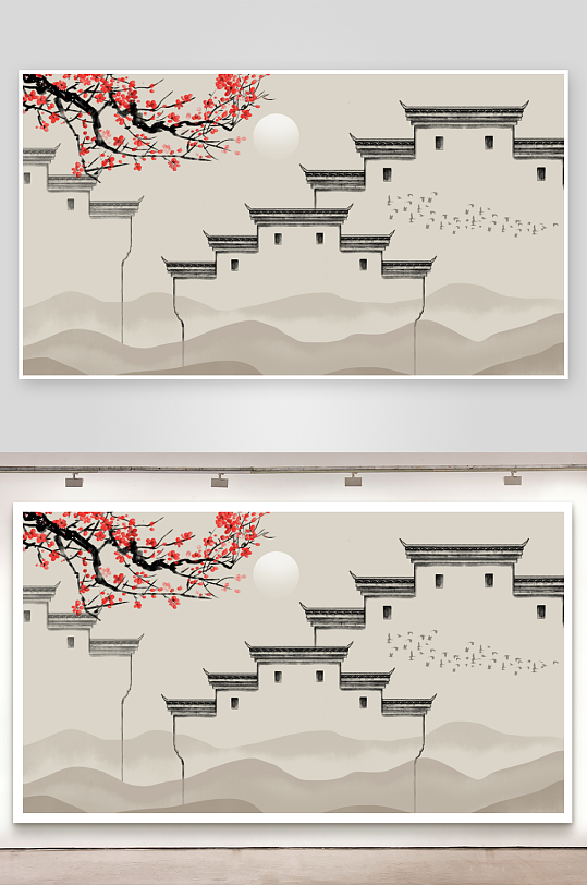 山水风景画中式装饰画挂画-众图网