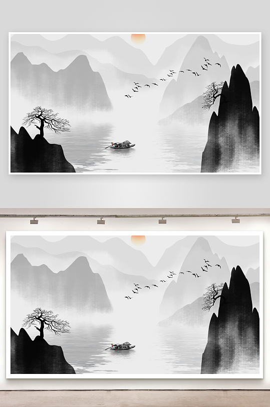 山水风景画中式装饰画挂画-众图网