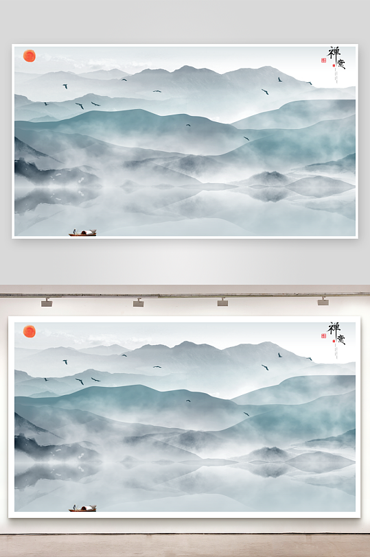 山水风景画中式装饰画挂画-众图网