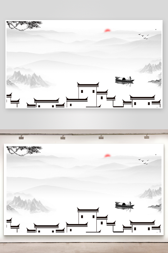 古风山水风景画装饰画-众图网