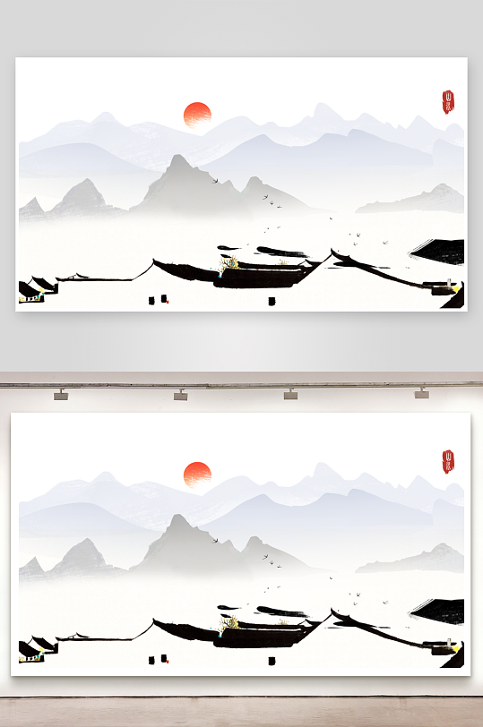 古风山水风景画装饰画-众图网