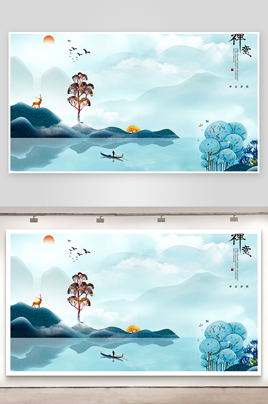 古风山水风景画装饰画-众图网