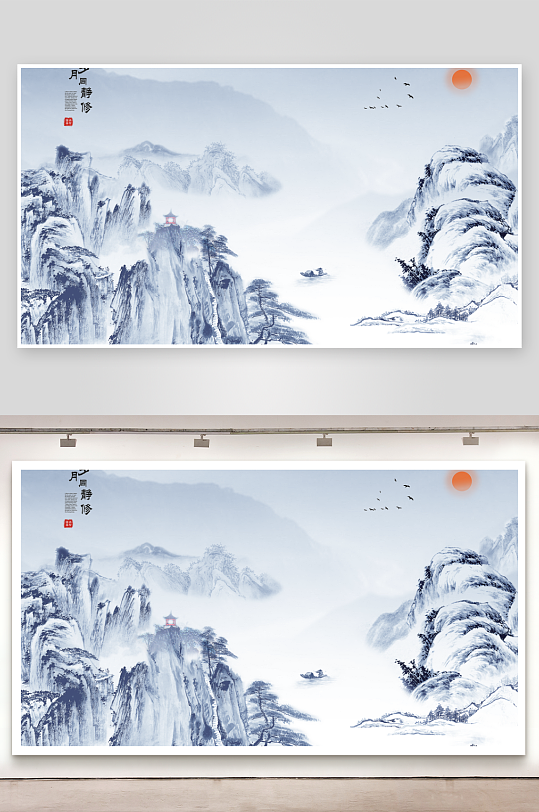 古风山水风景画装饰画-众图网