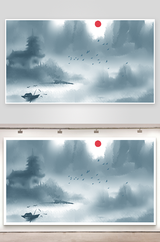 古风山水风景画装饰画-众图网