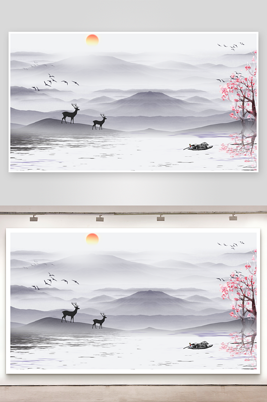 古风山水风景画装饰画-众图网