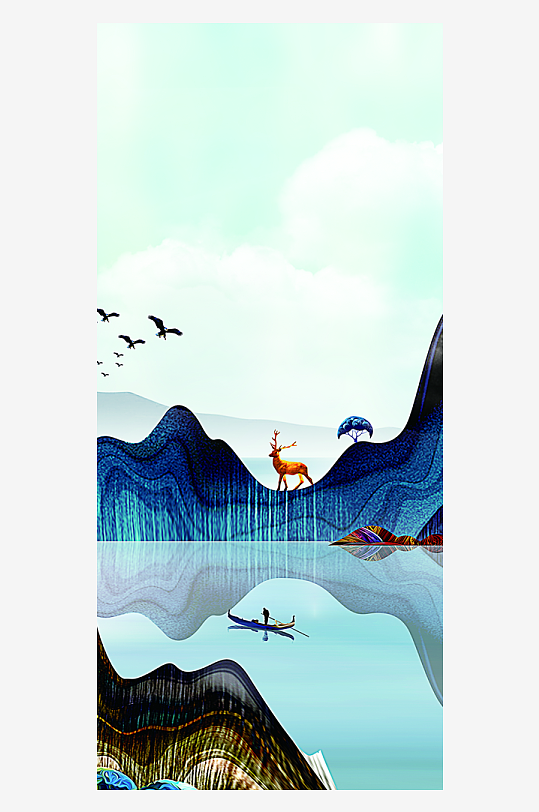 古风山水风景画装饰画挂画-众图网