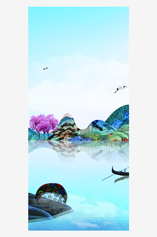 水墨山水风景画装饰画挂画-众图网