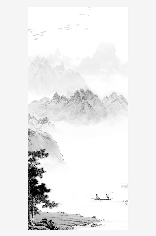 水墨山水风景画装饰画挂画-众图网