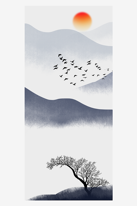 水墨山水风景画装饰画挂画-众图网