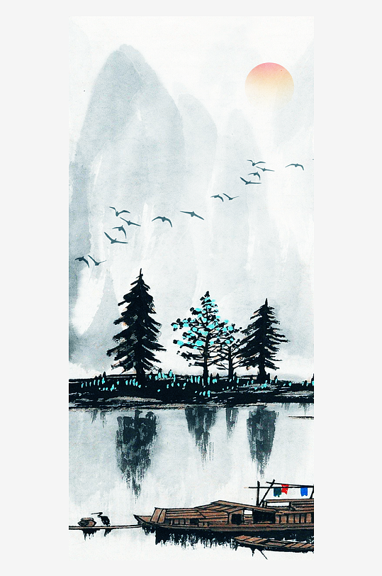 古风山水风景画装饰画-众图网