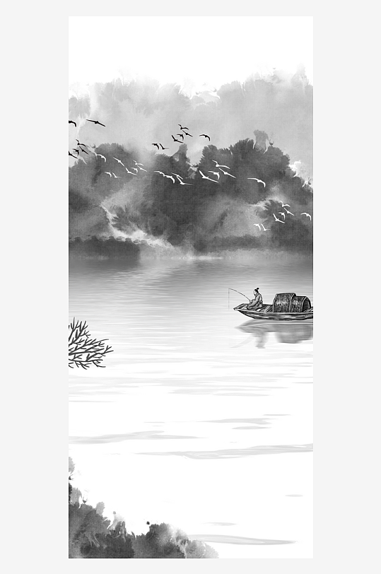 山水风景画中式装饰画挂画-众图网