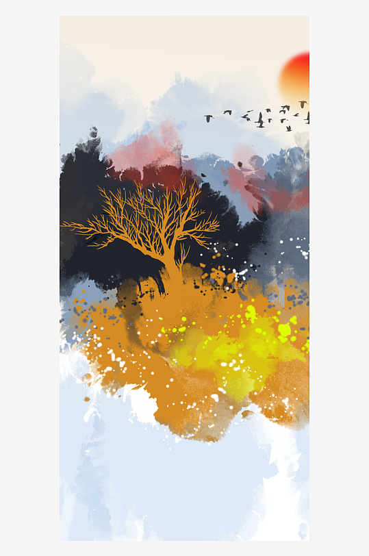 山水中式风景画装饰画-众图网