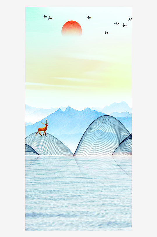 山水中式风景画装饰画-众图网