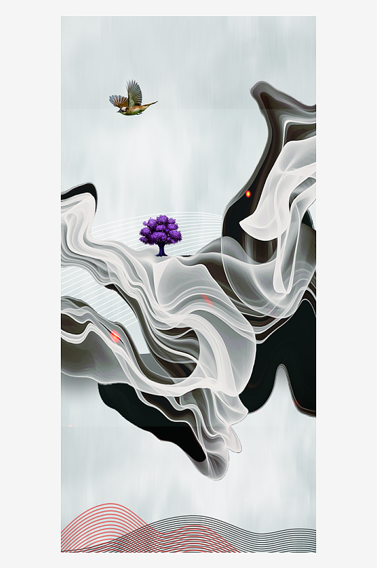 山水中式风景画装饰画-众图网