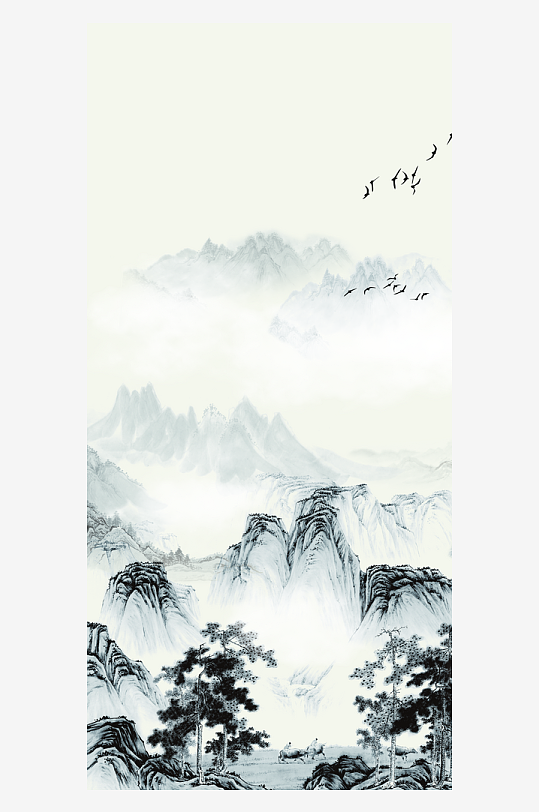山水中式风景画装饰画-众图网