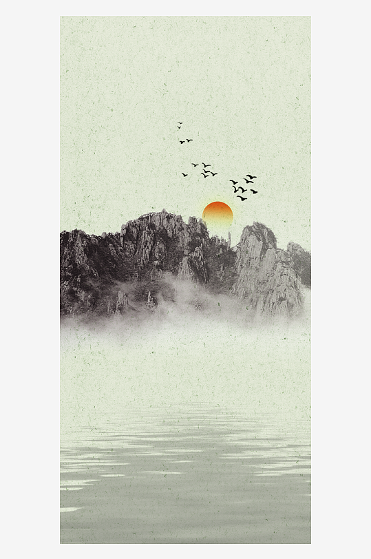 山水中式风景画装饰画-众图网