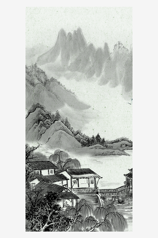 山水中式风景画装饰画-众图网
