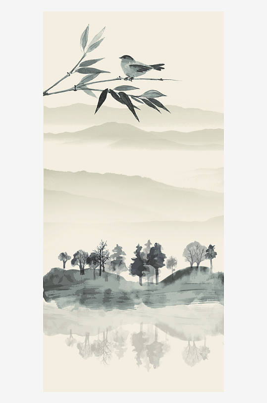 山水中式风景画装饰画-众图网