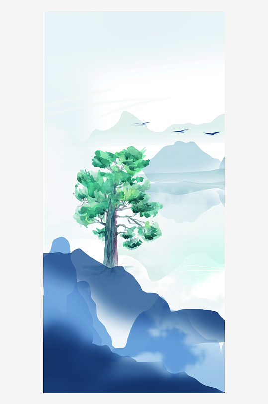 水墨山水中式风景画装饰画-众图网