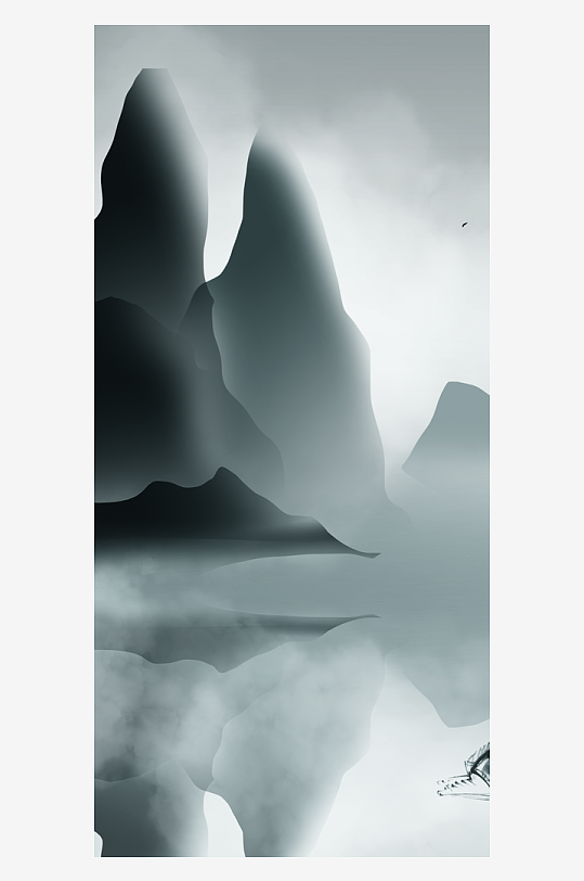 水墨山水中式风景画装饰画-众图网