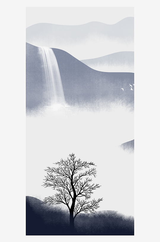 水墨山水中式风景画装饰画-众图网
